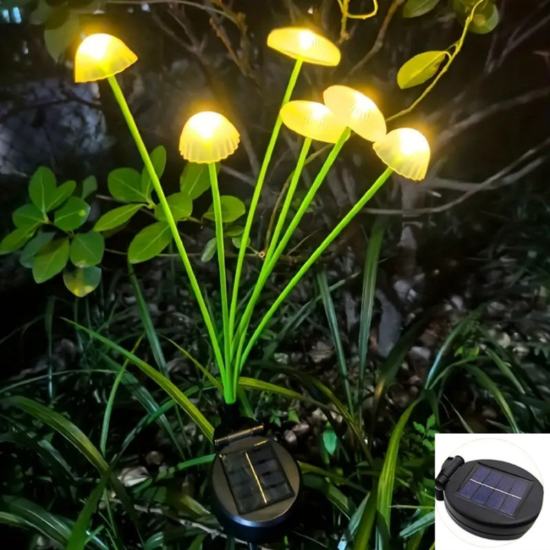 Outdoor Courtyard Landscape Atmosphere Lamp, Solar Powered 6 Headed Jellyfish Mushroom Light, Garden Decoration Lamp