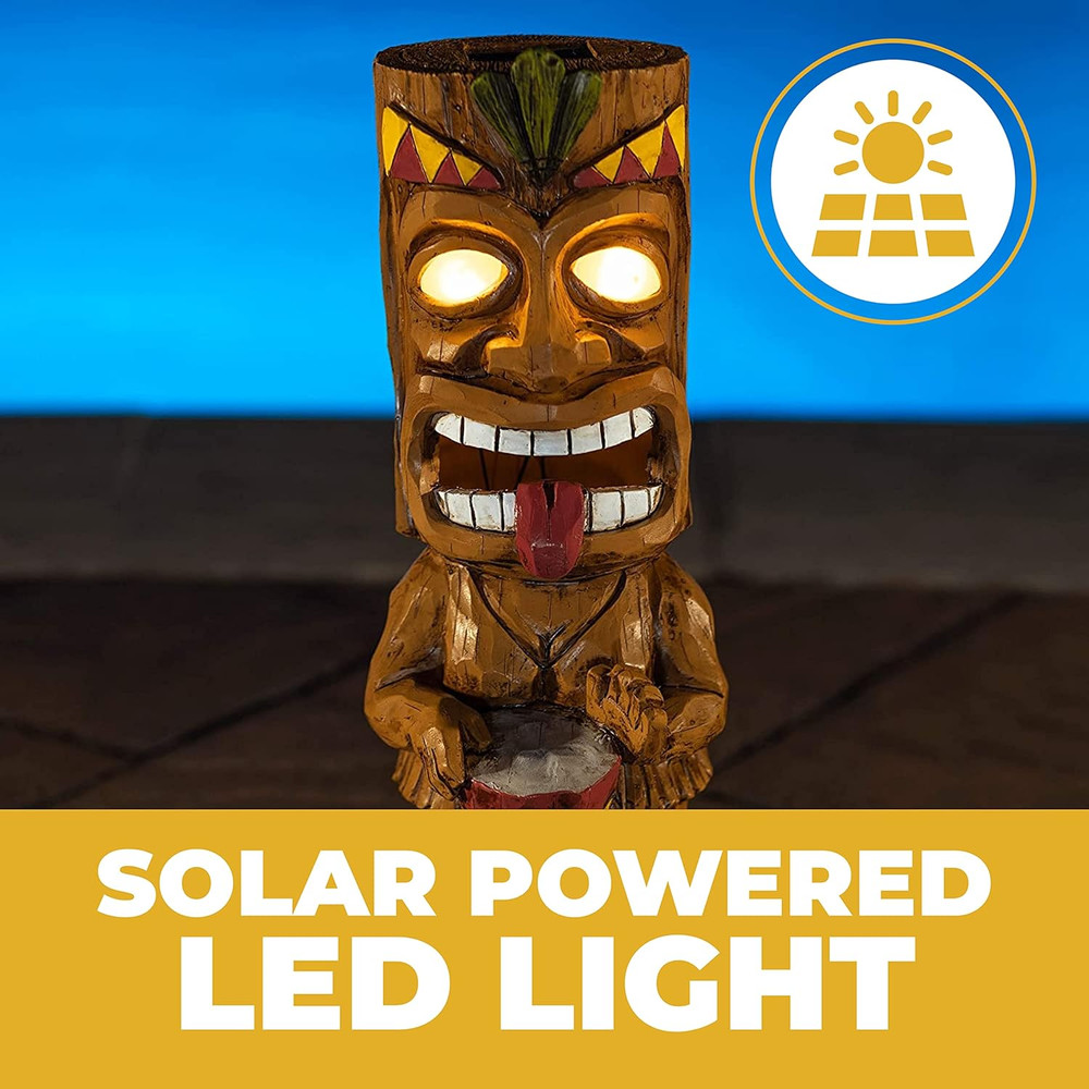 Solar Tiki Lights Outdoor Statues Backyard, Tiki Totem Decor for Hawaiian Party, Tropical Garden Statues Patio
