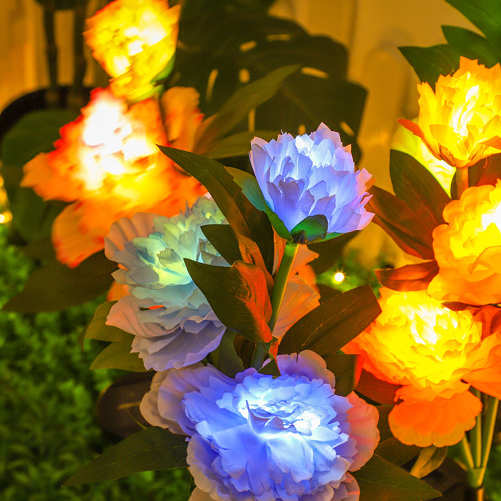 Waterproof Solar Garden Lights 3 Head Peony Flowers, Outdoor Pathway Pink Lamps for Yard, Lawn Christmas Decor