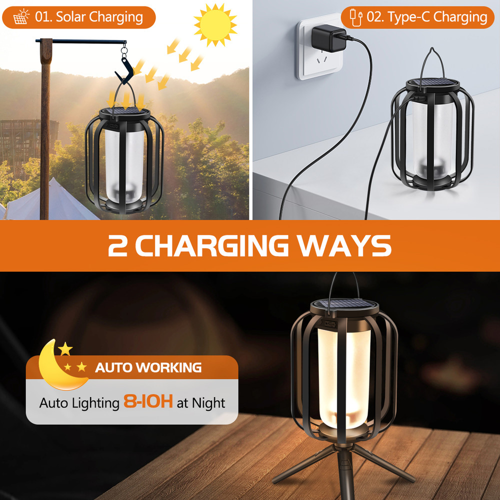 Waterproof Solar Lanterns Outdoor Hanging Lights Dual Charging Flame Lamp Christmas Garden Yard Dec 3