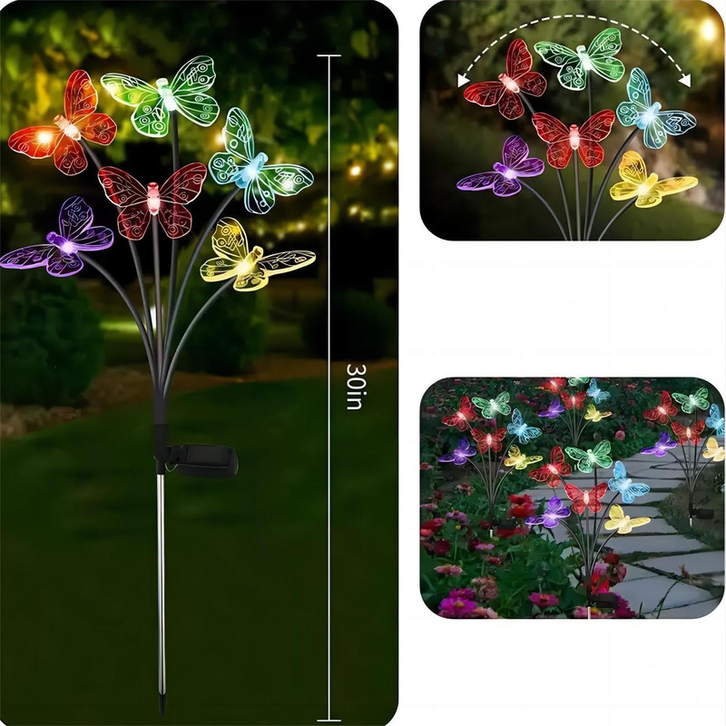Garden Solar Butterfly Lights Outdoor, Waterproof Stake Lights, Pathway Patio Yard Decoration Solar Lamp
