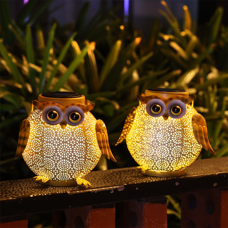 Owl Pattern Hanging Solar Lantern Garden Light, Waterproof Metal Solar Decor for Outdoor Patio, Yard Table or Pathway
