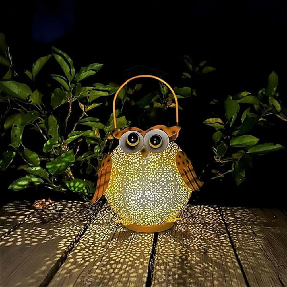 Owl Pattern Hanging Solar Lantern Garden Light, Waterproof Metal Solar Decor for Outdoor Patio, Yard Table or Pathway
