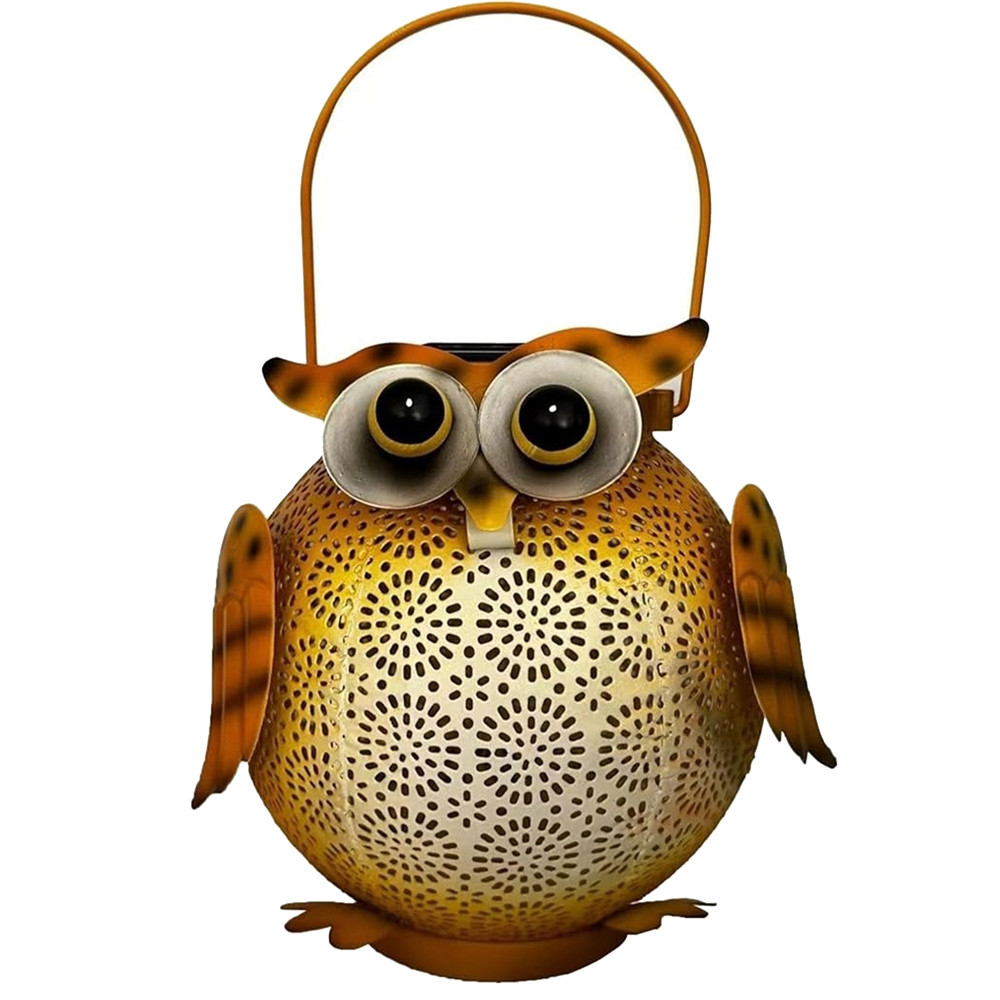 Owl Pattern Hanging Solar Lantern Garden Light, Waterproof Metal Solar Decor for Outdoor Patio, Yard Table or Pathway