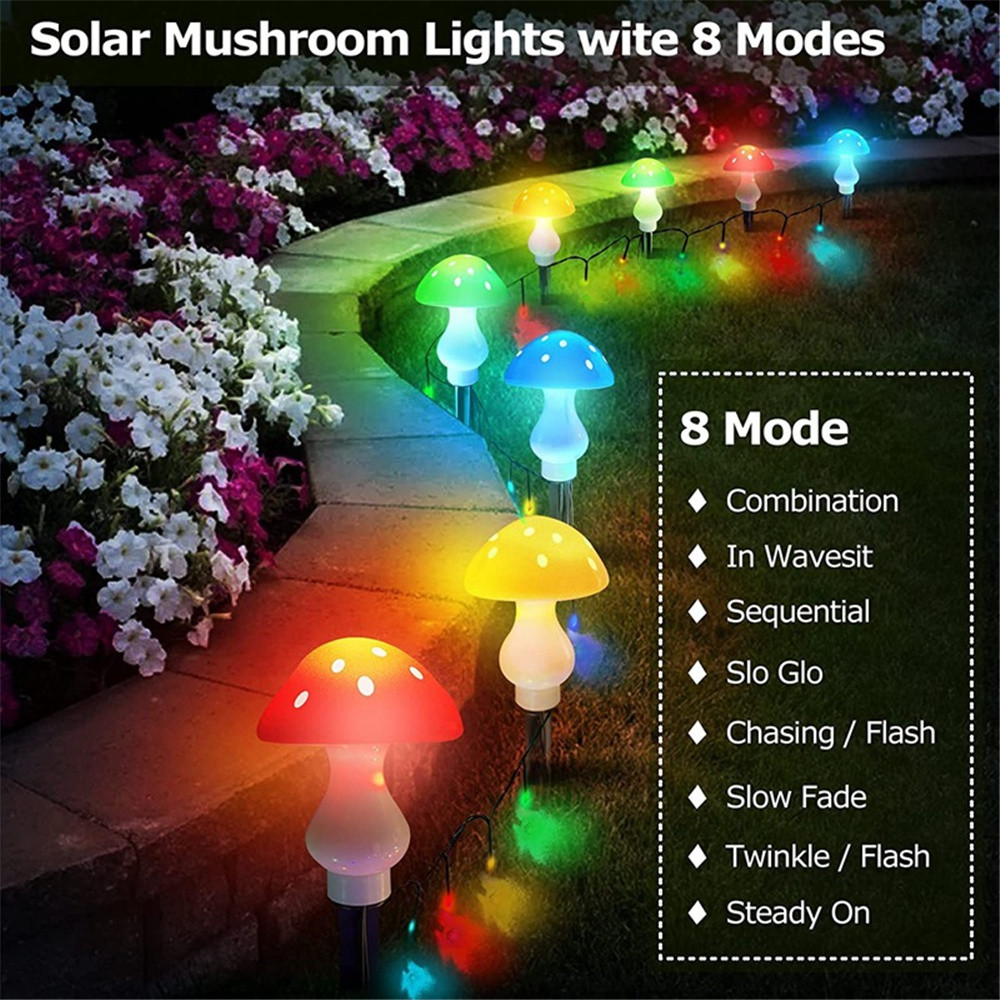 8 Modes Solar Mushroom Light For Garden Outdoor Decor Waterproof Pathway Lamp Yard Landscape Hallow 2