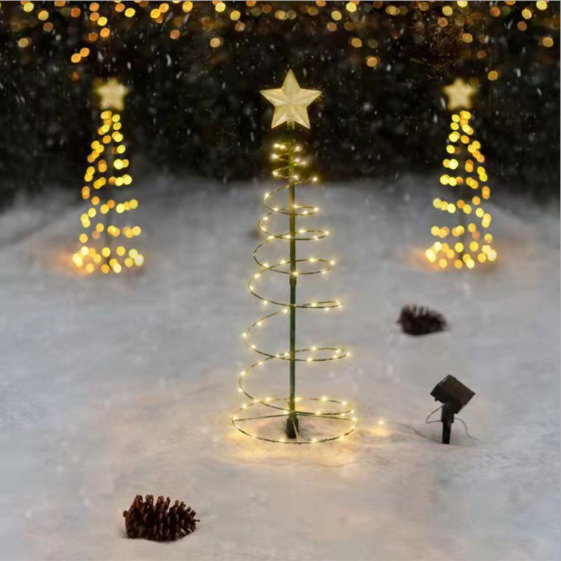 Outdoor Waterproof LED Solar Wrought Iron Star Christmas Tree Lights, Patio Lawn Decorative Holiday Garden Lights