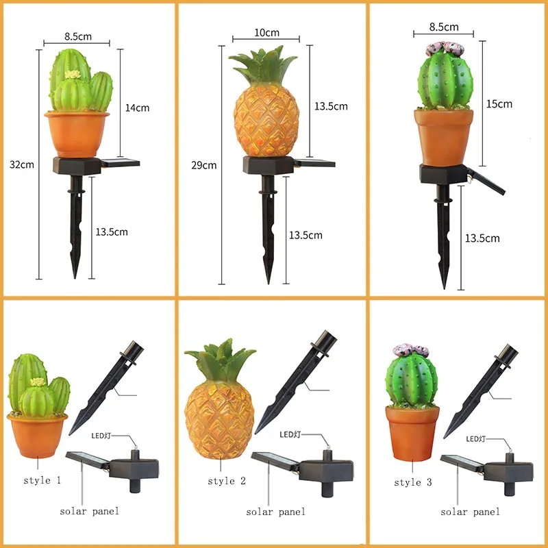 LED Solar Garden Light Simulation Pineapple Cactus, Outdoor Landscape Lamp for Yard, Lawn, Walkway, Patio Decor