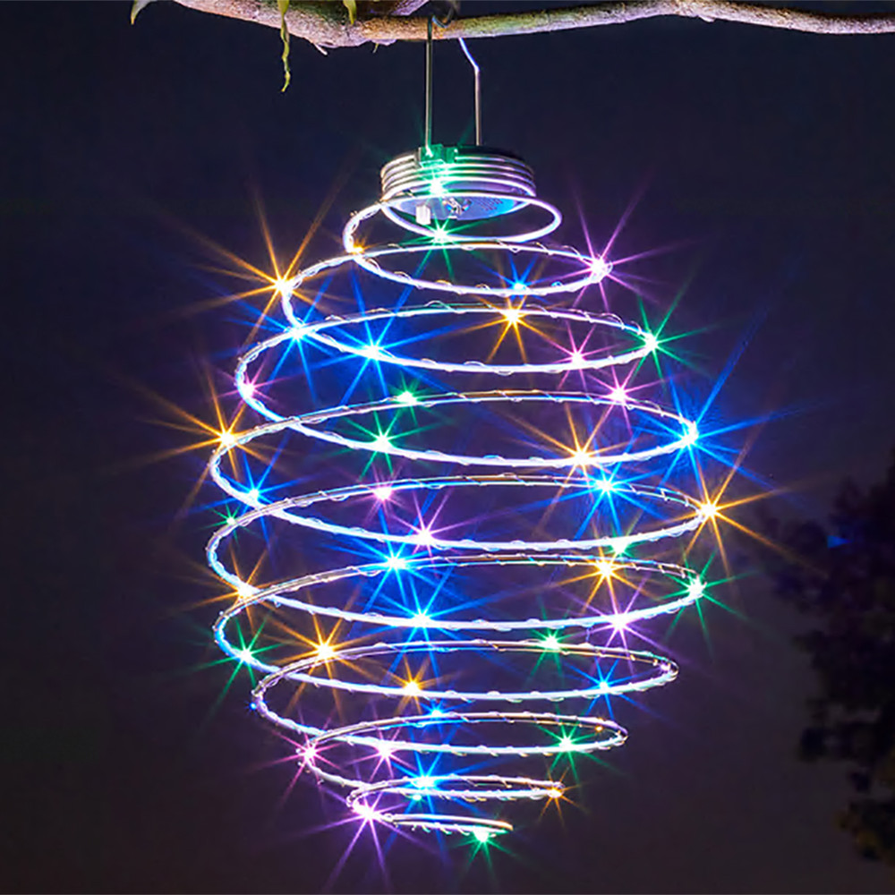 LED Hanging Decorative Lamp Outdoor, Solar Spiral Lights for Patio, Creative Iron Art Lantern for Porch Path Garden