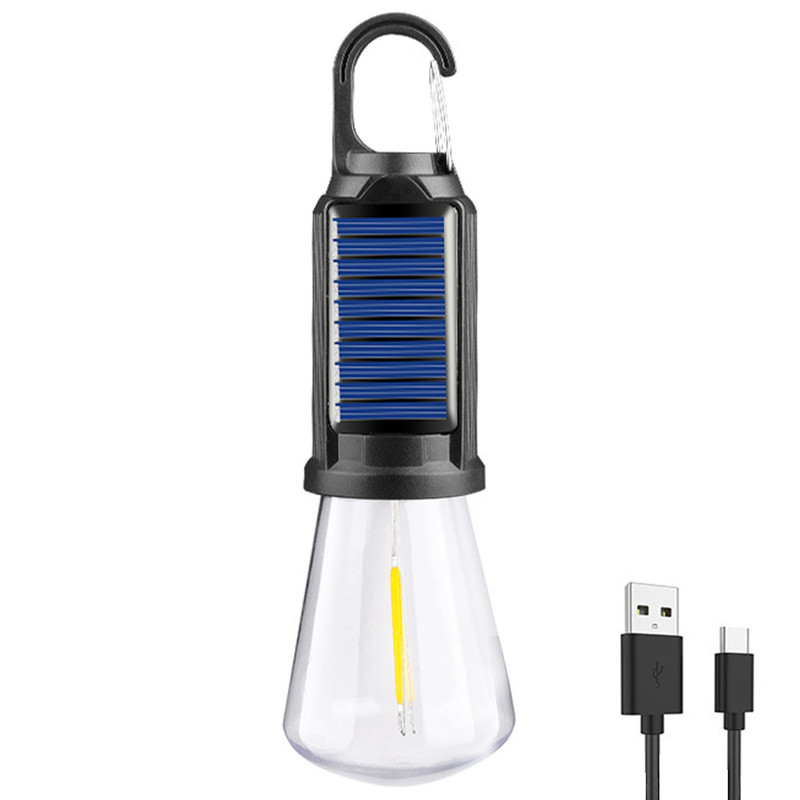 USB Charging LED Lighting Lantern Solar Powered, Waterproof 100LM Camping Lamp, Portable Outdoor BBQ Tent Light