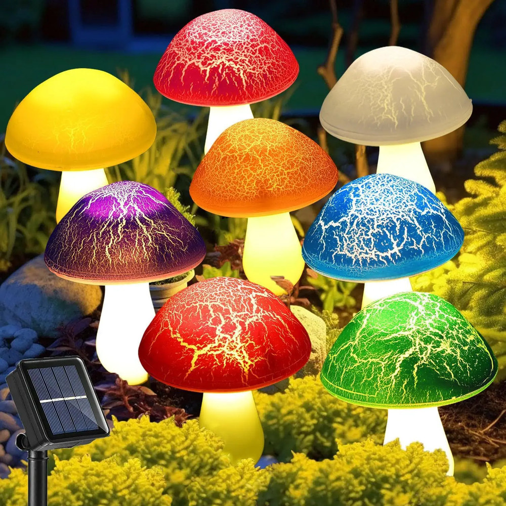 Cute Solar Cracked Mushroom Lights for Garden, Waterproof Lawn Lamp, Creative Decorative Outdoor Lighting