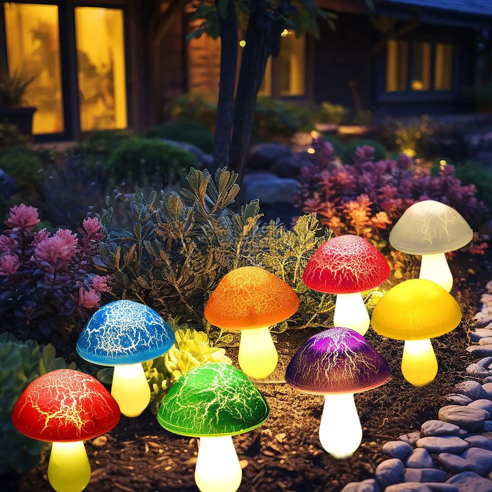 Cute Solar Cracked Mushroom Lights for Garden, Waterproof Lawn Lamp, Creative Decorative Outdoor Lighting