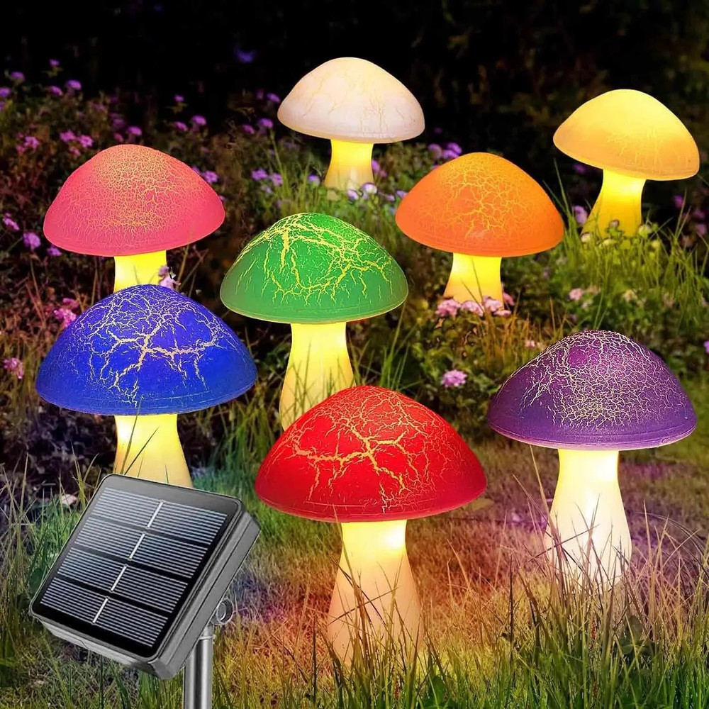 Cute Solar Cracked Mushroom Lights for Garden, Waterproof Lawn Lamp, Creative Decorative Outdoor Lighting