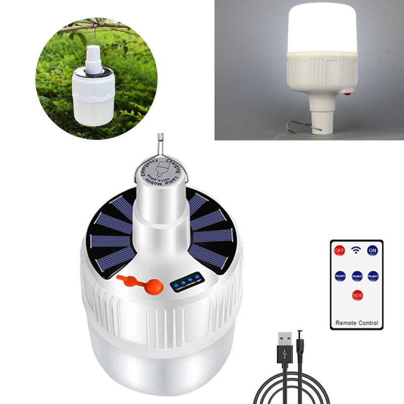 Solar Rechargeable Lanterns Emergency Light, Portable Bulb with Remote Control, Hooks for Camping, Hiking, Outdoor Use