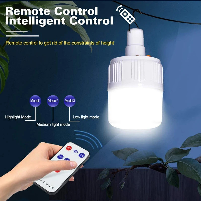 Solar Rechargeable Lanterns Emergency Light, Portable Bulb with Remote Control, Hooks for Camping, Hiking, Outdoor Use