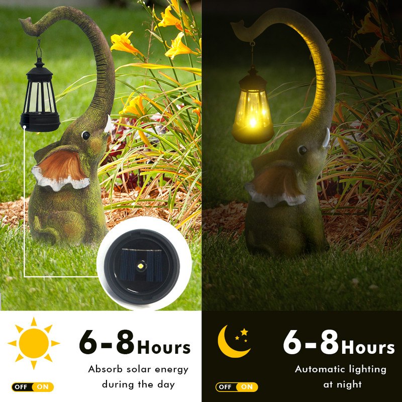 Solar Garden Figurine Lamp with Resin Elephant Statue, Retro Landscape Garden Decor, Courtyard Patio Walkway Lawn Lamp