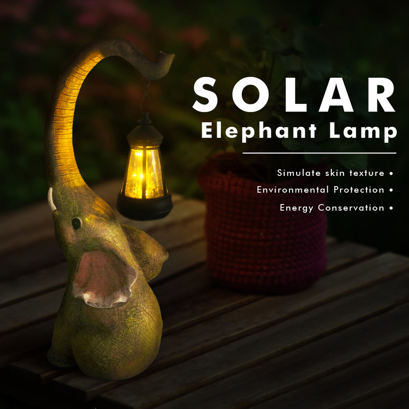 Solar Garden Figurine Lamp with Resin Elephant Statue, Retro Landscape Garden Decor, Courtyard Patio Walkway Lawn Lamp