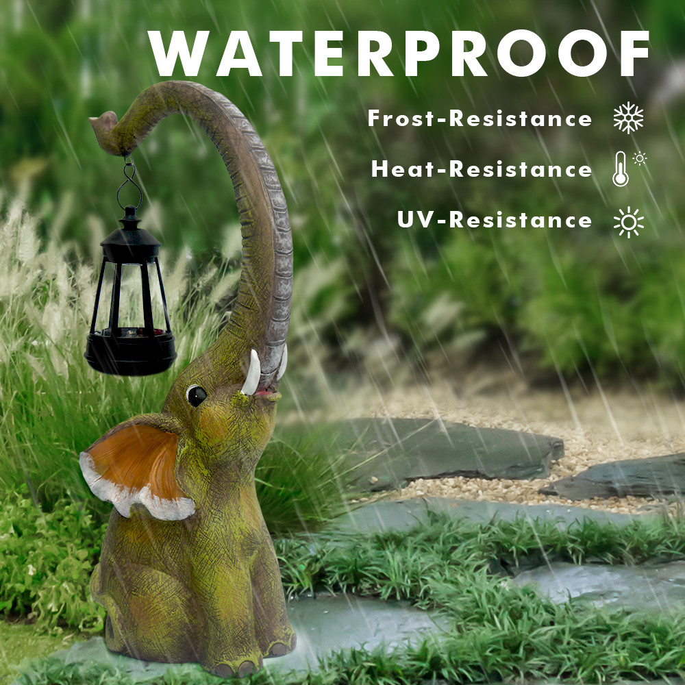Solar Garden Figurine Lamp with Resin Elephant Statue, Retro Landscape Garden Decor, Courtyard Patio Walkway Lawn Lamp