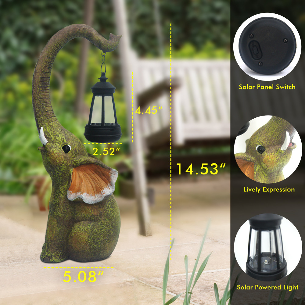 Solar Garden Figurine Lamp with Resin Elephant Statue, Retro Landscape Garden Decor, Courtyard Patio Walkway Lawn Lamp