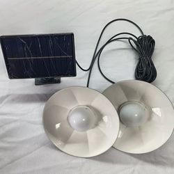 solar powered 2 head pendant light for garden, patio, porch, hangable led barn storage lamp, christmas gift for him