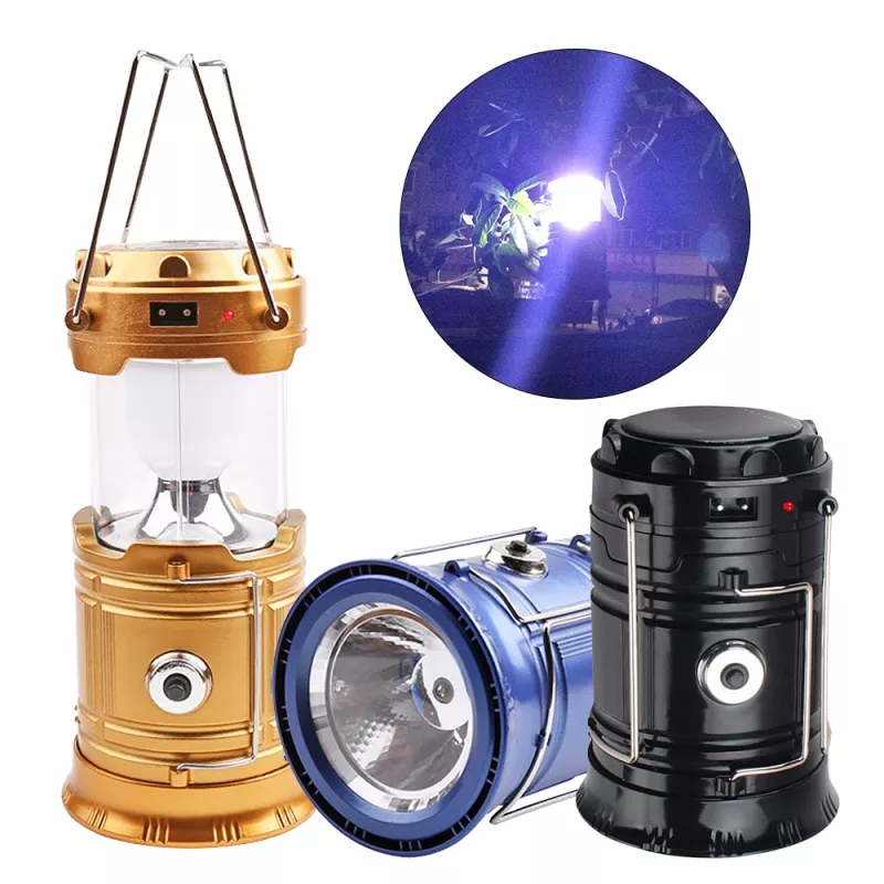 LED Outdoor Lighting Folding Camp Lamp, Portable Solar Charger Camping Lantern, USB Rechargeable Tent Light for Travel