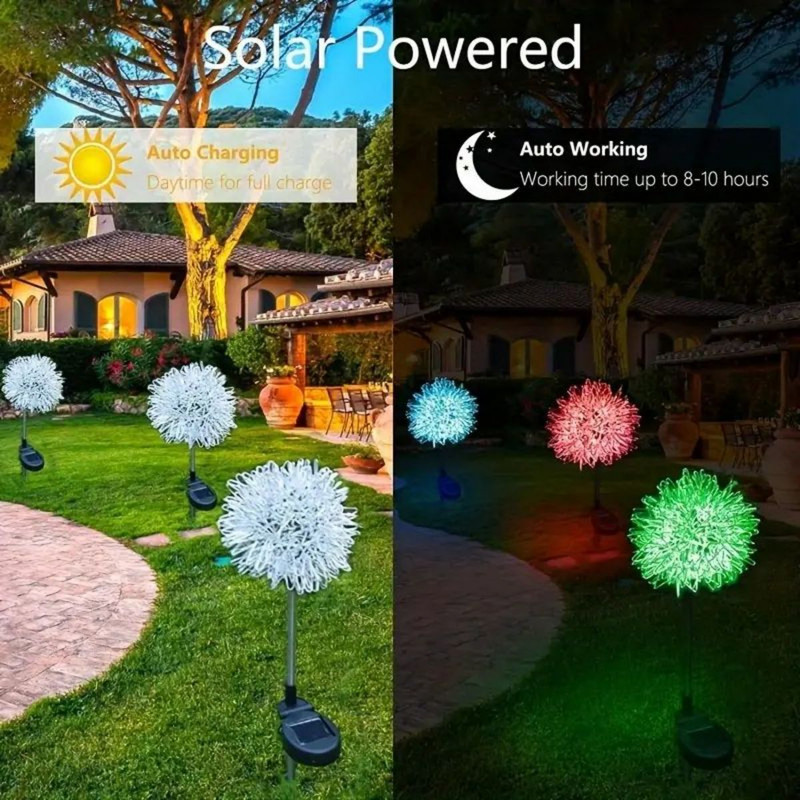 Waterproof Outdoor LED Landscape Lamp, Solar Dandelion Aluminum Wire Ball Garden Light, Decorative Garden Lighting