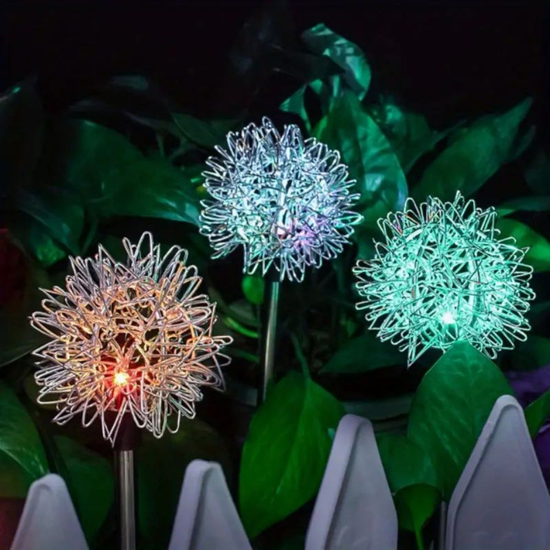 Waterproof Outdoor LED Landscape Lamp, Solar Dandelion Aluminum Wire Ball Garden Light, Decorative Garden Lighting