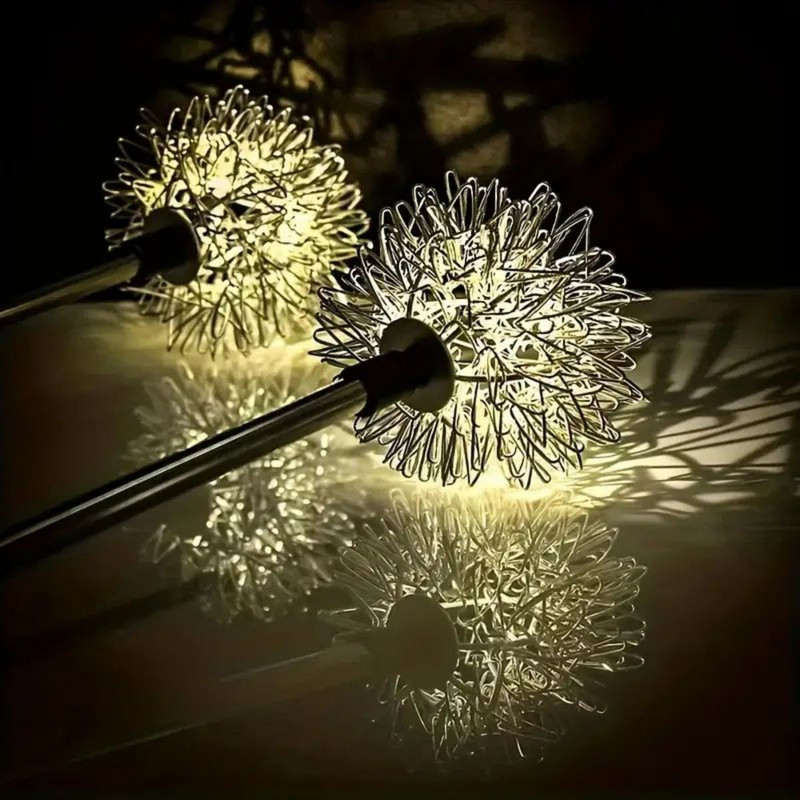 Waterproof Outdoor LED Landscape Lamp, Solar Dandelion Aluminum Wire Ball Garden Light, Decorative Garden Lighting
