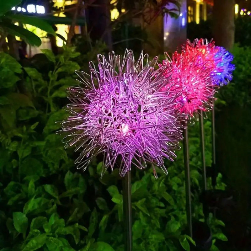 Waterproof Outdoor LED Landscape Lamp, Solar Dandelion Aluminum Wire Ball Garden Light, Decorative Garden Lighting