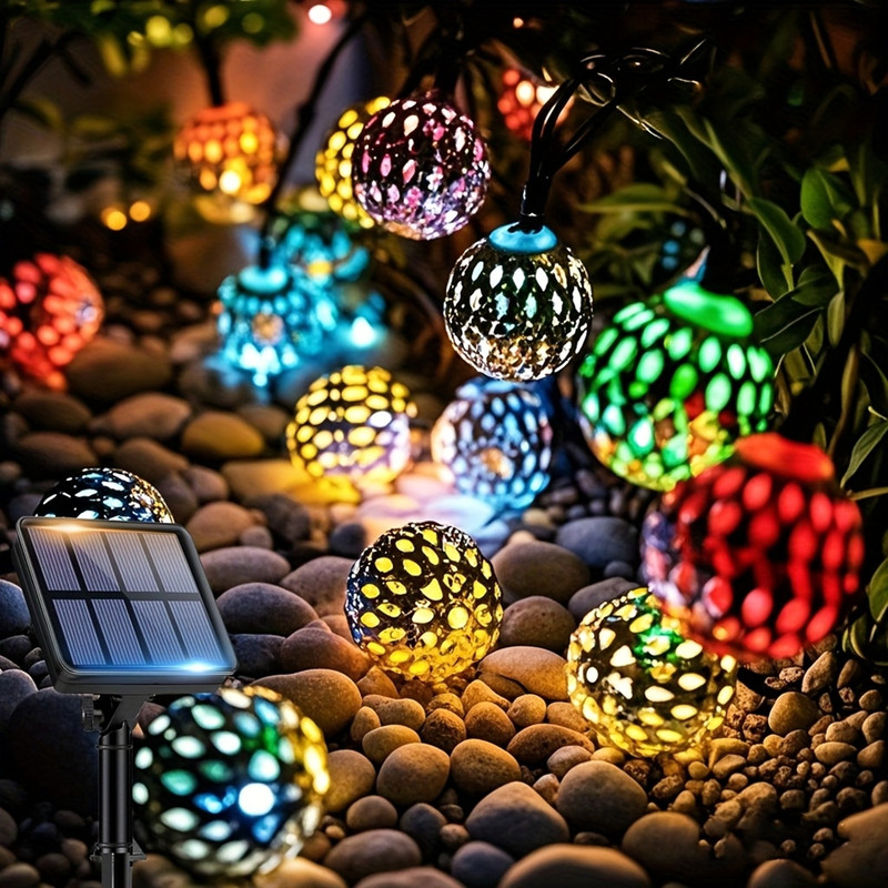 LED Moroccan Spherical Solar String Light, Outdoor Colorful Fairy Lights for Garden Fence Courtyard Pathway
