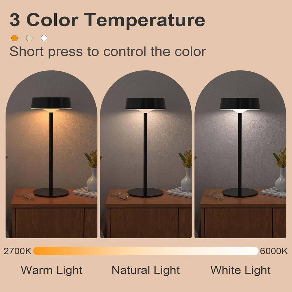 Solar Table Lamp for Bedroom, Camping Light with Dual Charging, 3 Color Temperature, Waterproof Night Light for Home