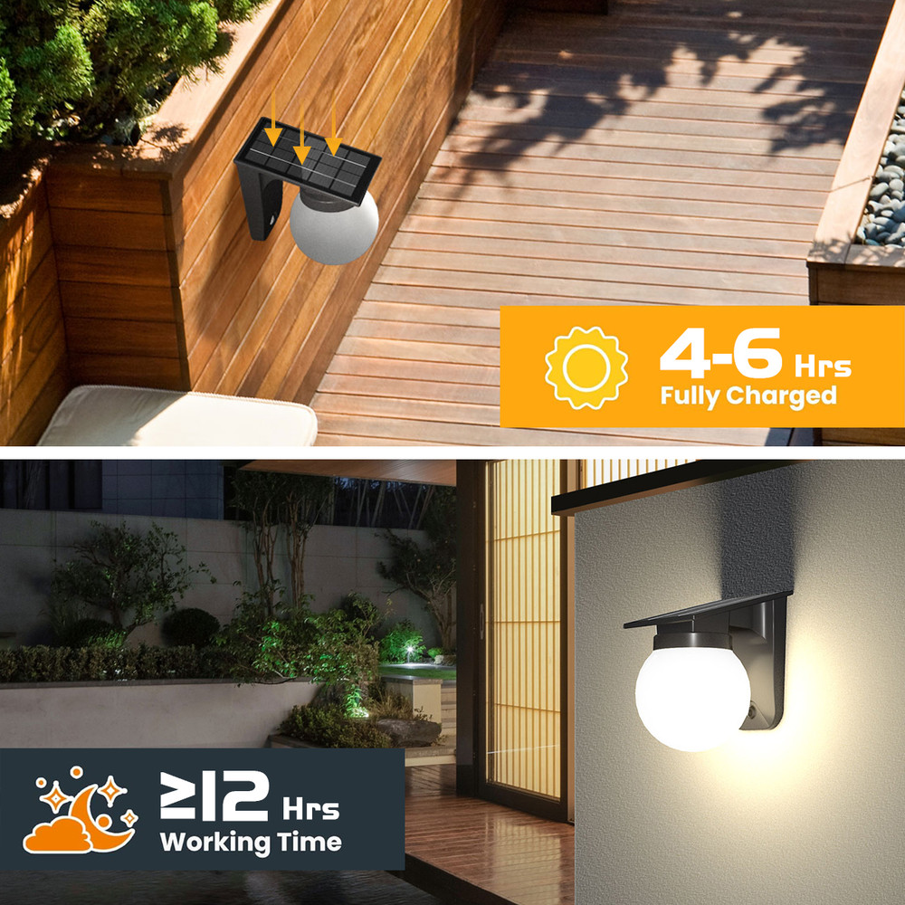 Outdoor Solar Wall Lights, IP65 Waterproof Bulb Light, Adjustable Brightness for Garden Yard Pathway Gate
