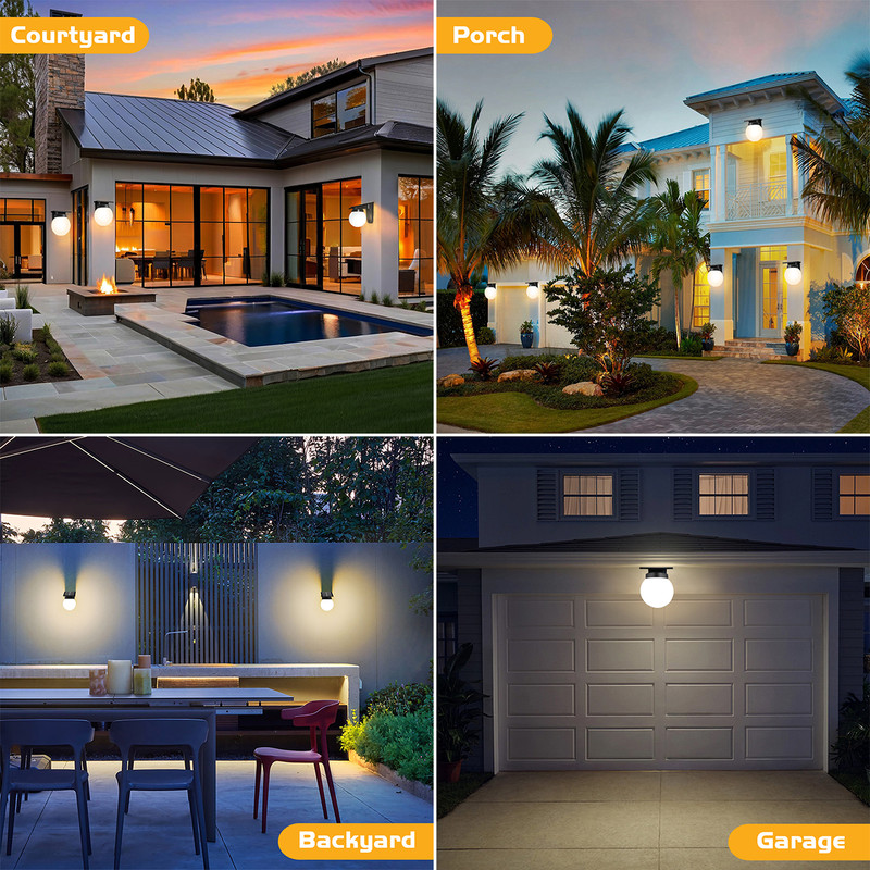 Outdoor Solar Wall Lights, IP65 Waterproof Bulb Light, Adjustable Brightness for Garden Yard Pathway Gate