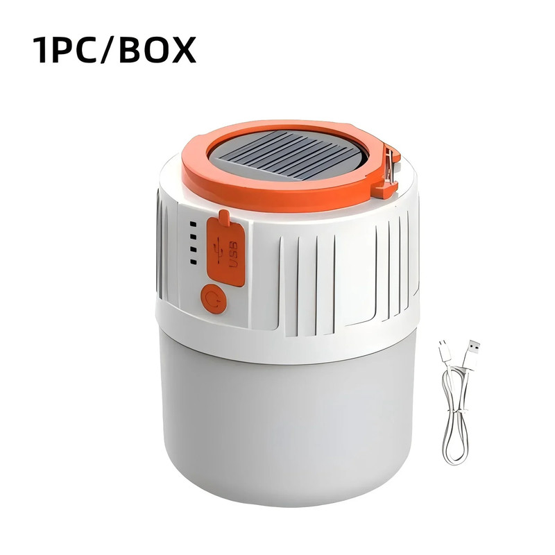 USB Rechargeable Solar Camping Light Bulb, 6 Lighting Modes, Hanging Outdoor Lamp for BBQ, Tent, Emergency Lighting