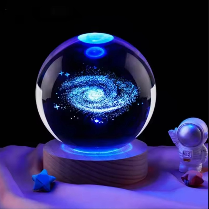 3D Planet Moon Glowing Table Lamp LED Night Light Galaxy Crystal Ball Bedroom Bedside Lamp Home Dec 0