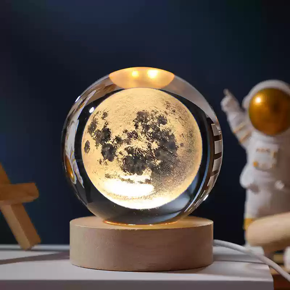 3D Planet Moon Glowing Table Lamp LED Night Light Galaxy Crystal Ball Bedroom Bedside Lamp Home Dec 4
