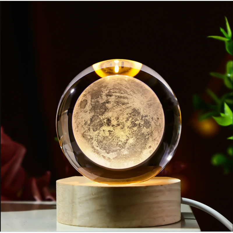 3D Planet Moon Glowing Table Lamp LED Night Light Galaxy Crystal Ball Bedroom Bedside Lamp Home Dec 10