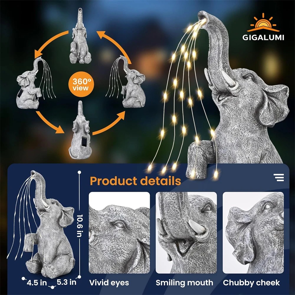Outdoor Solar Elephant Statues String Lights For Garden Decor Lawn Ornaments Birthday Gifts For Wom 2