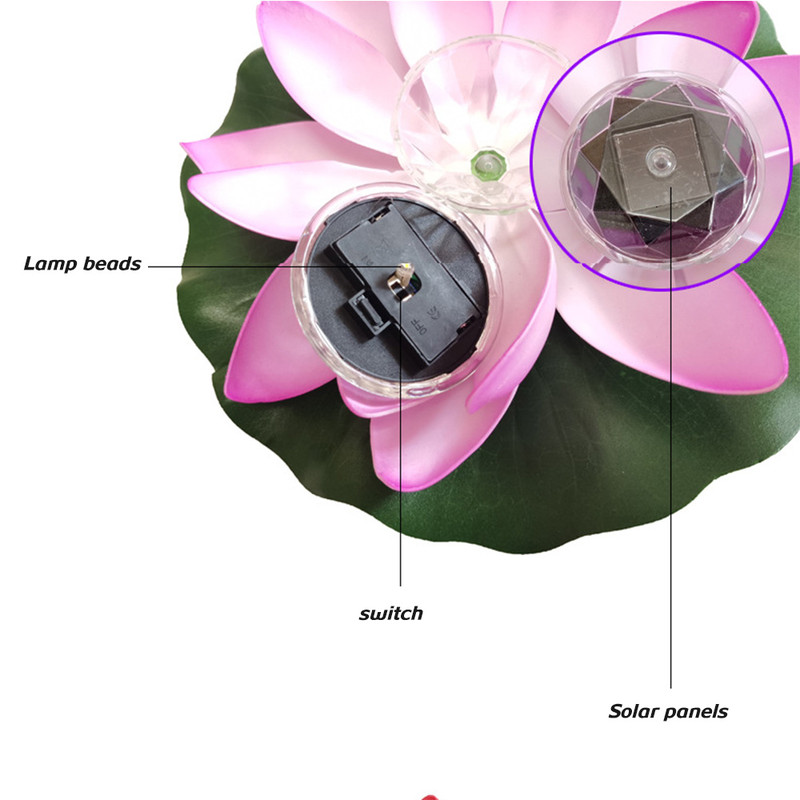 Solar Powered Artificial Floating Lotus Night Lights LED Garden Pool Lantern Energy Saving Lamp For 5