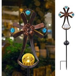 solar cross garden outdoor lights with crack glass led waterproof, metal stakes for cemetery decoration