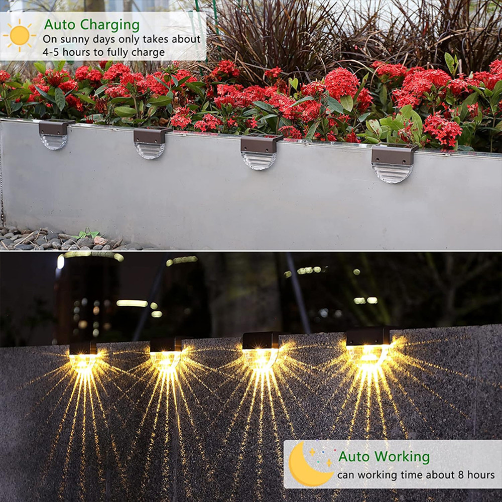 Waterproof Solar Deck Lights for Fence Stairs Railing Step, Outdoor Patio Yard Pathway Lights