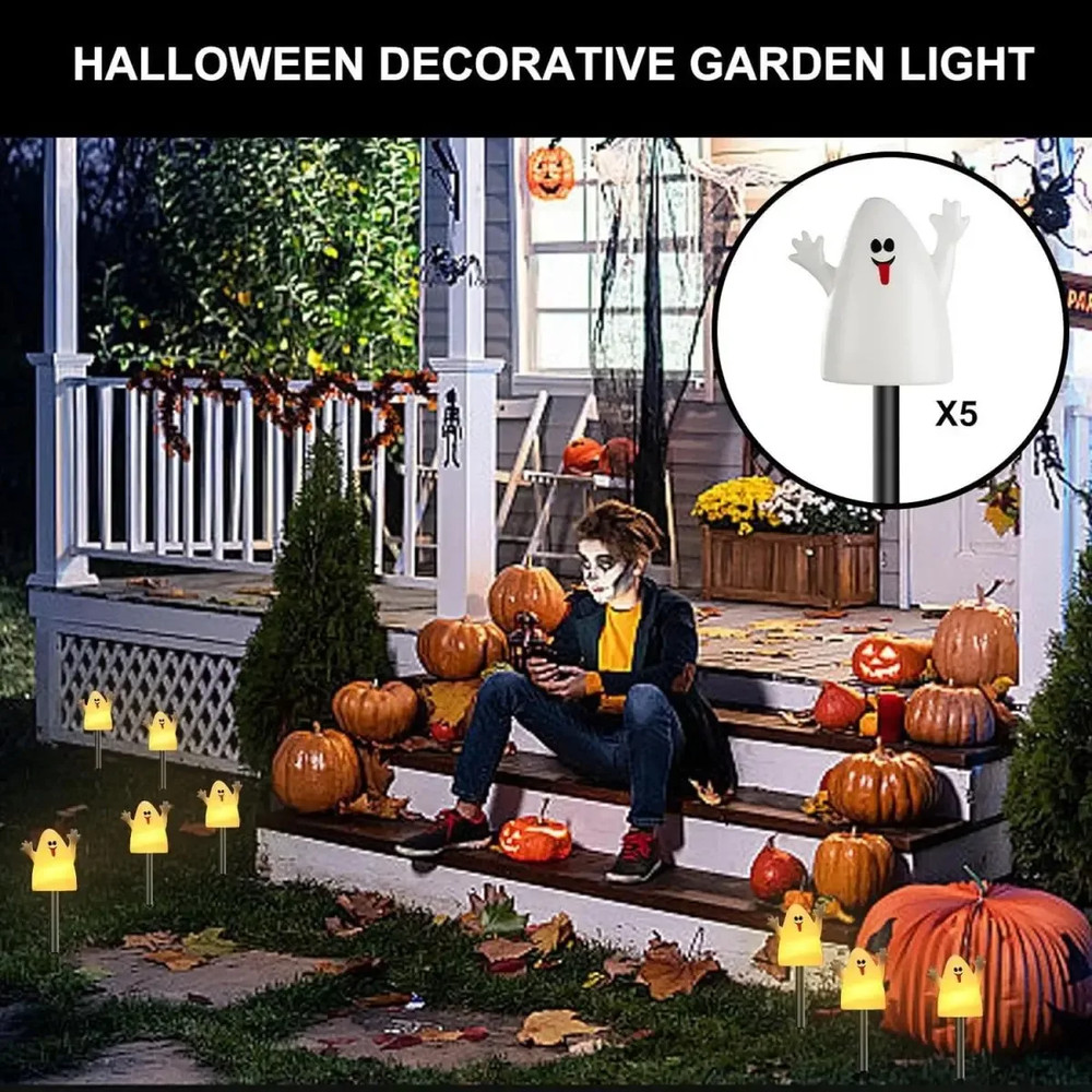 Halloween Decorative Torch Outdoor Solar Lights Pumpkin Lamp Waterproof Floor Mounted Lawn Garden C 4