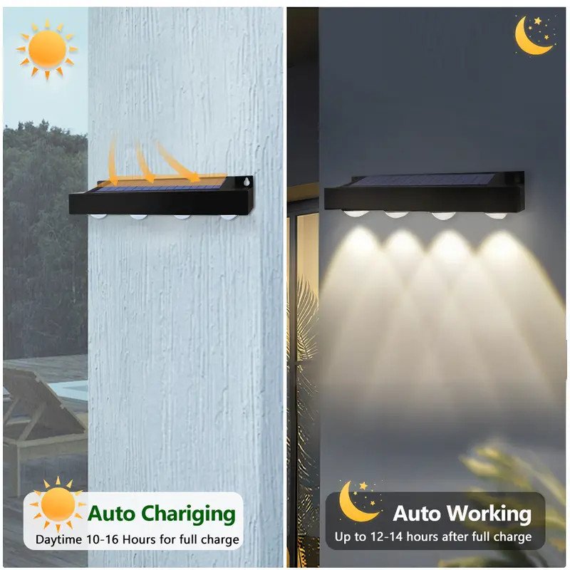 Waterproof Outdoor LED Solar Wall Light Solar Fence Sign Lights, Patio Porch Deck Balcony Yard Garden Home Atmosphere