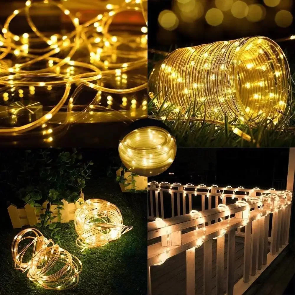 Waterproof Outdoor Solar Rope Led Light Garden Xmas Decoration Tube Fairy Strip String Lights 0
