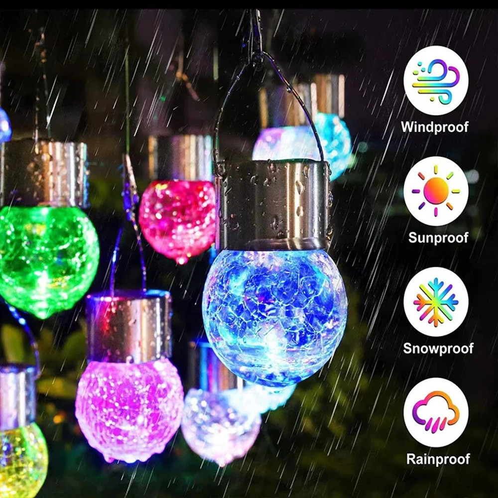 Waterproof Solar Hanging Lights for Outdoors Cracked Glass Lanterns, Garden Yard Fence Tree Patio Christmas Decoration