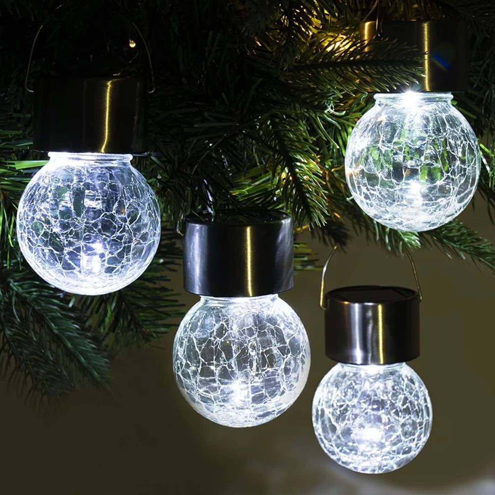 Waterproof Solar Hanging Lights for Outdoors Cracked Glass Lanterns, Garden Yard Fence Tree Patio Christmas Decoration