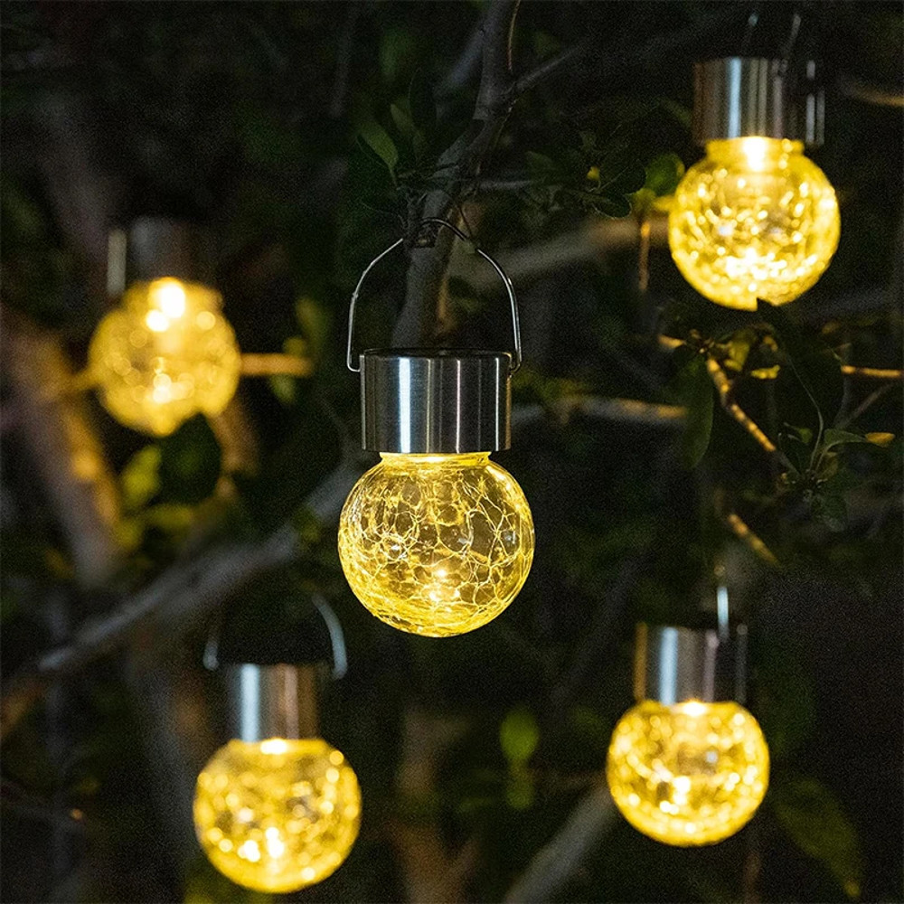 Waterproof Solar Hanging Lights for Outdoors Cracked Glass Lanterns, Garden Yard Fence Tree Patio Christmas Decoration