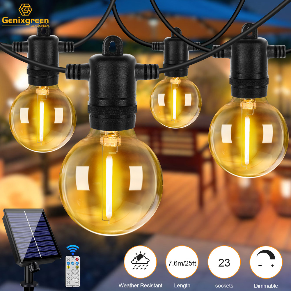 Solar String Light Outdoor, Waterproof Globe Solar Patio Lights with Remote, Dimmable Hanging Lights for Backyard