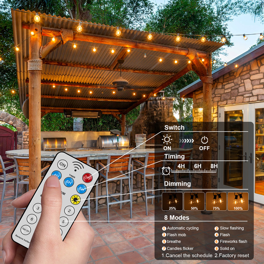 Solar String Light Outdoor, Waterproof Globe Solar Patio Lights with Remote, Dimmable Hanging Lights for Backyard