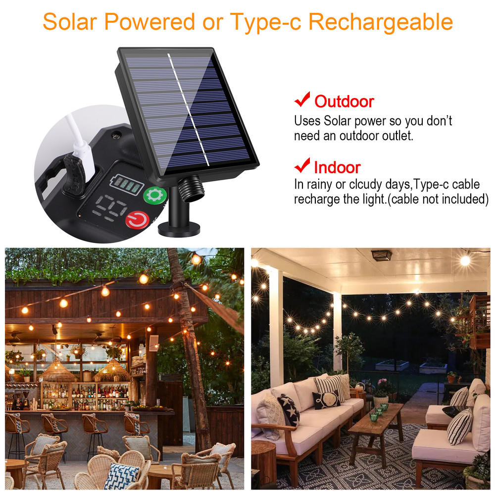 Solar String Light Outdoor, Waterproof Globe Solar Patio Lights with Remote, Dimmable Hanging Lights for Backyard