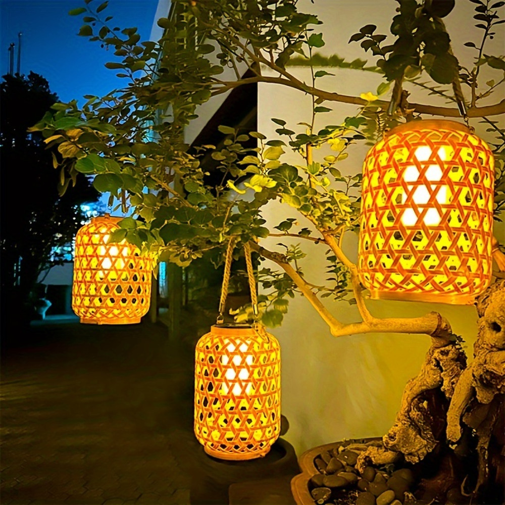 Solar Imitation Bamboo Lantern Outdoor Courtyard Decoration Garden Light Waterproof Plastic Rattan 1
